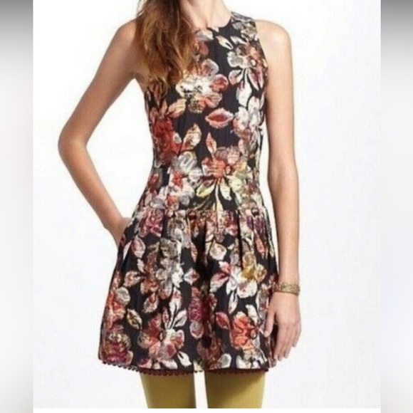 Anthropologie Leifsdottir Floral Brocade Drop Waist Balloon "Adelita" Dress US 8 - Picture 1 of 15